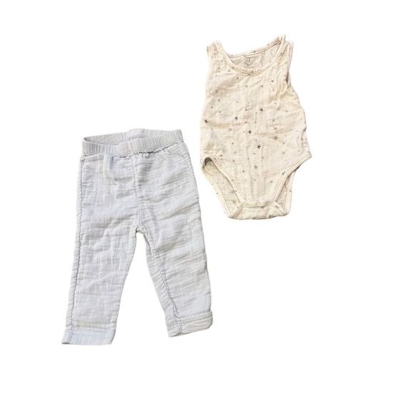 Aden + anais sleeveless bodysuit & pants linen muslin boys sz 3 months - Picture 1 of 9